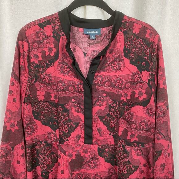 ModCloth Red&Black Retro Goddess Romance Long Sleeve Dress Sz.8 - Picture 5 of 16